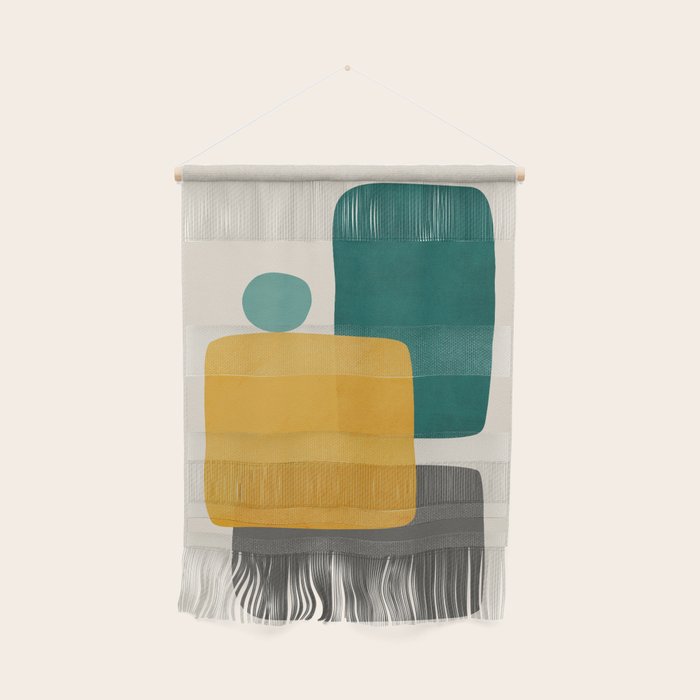 Teal Mustard Abstract Shapes 01 Wall Hanging Gallery Image 1