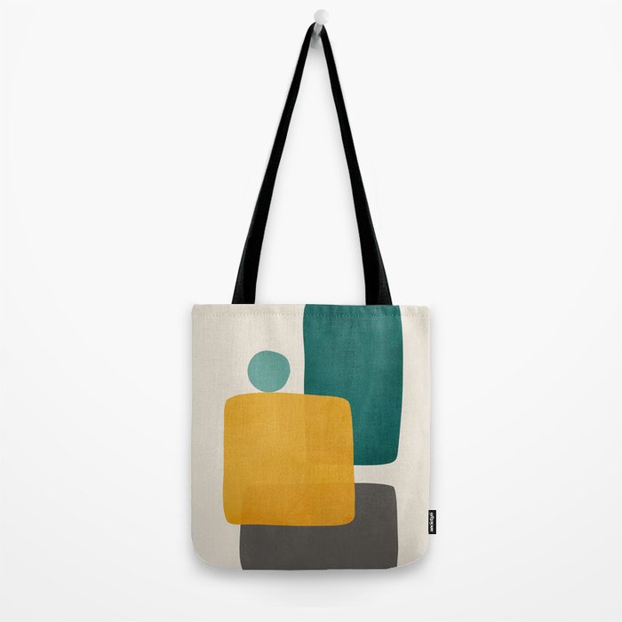 Teal Mustard Abstract Shapes 01 Tote Bag Gallery Image 2