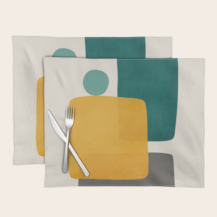 Teal Mustard Abstract Shapes 01 Placemat Gallery Image 1