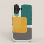 Teal Mustard Abstract Shapes 01 iPhone Case Gallery Image 1