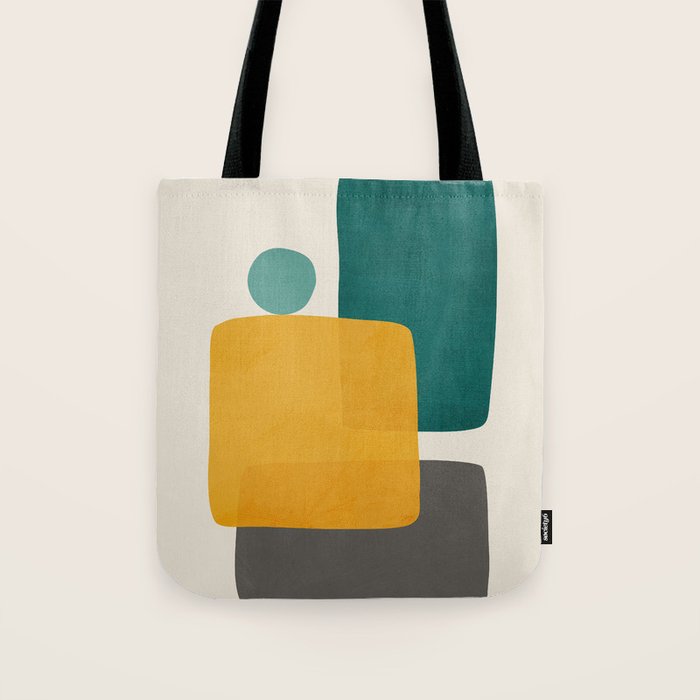 Teal Mustard Abstract Shapes 01 Tote Bag Gallery Image 1