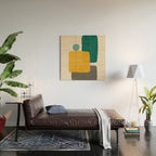 Teal Mustard Abstract Shapes 01 Wood Wall Art Gallery Image 2