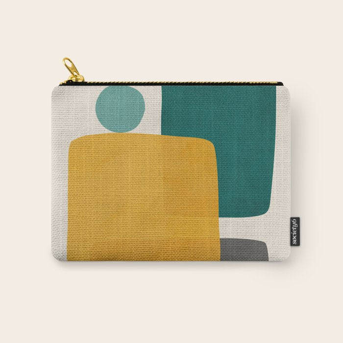 Teal Mustard Abstract Shapes 01 Carry All Pouch Gallery Image 1
