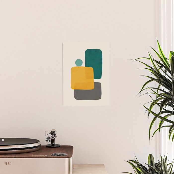 Teal Mustard Abstract Shapes 01 Poster Gallery Image 2