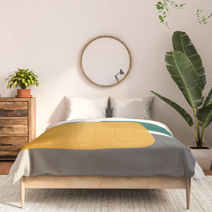 Teal Mustard Abstract Shapes 01 Comforter Gallery Image 3