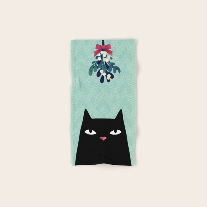 Mistletoe? (Black Cat) Bath Towel Gallery Image 1
