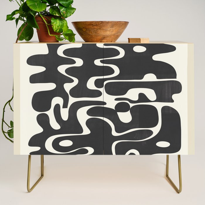 Minimal Abstract Maze - Noir Credenza Gallery Image 1