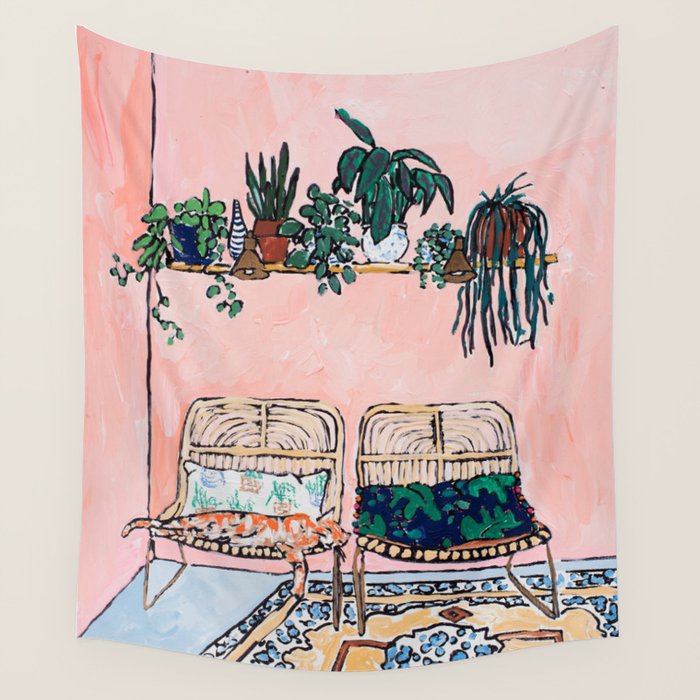 Two Chairs and a Napping Ginger Cat Wall Tapestry Gallery Image 1