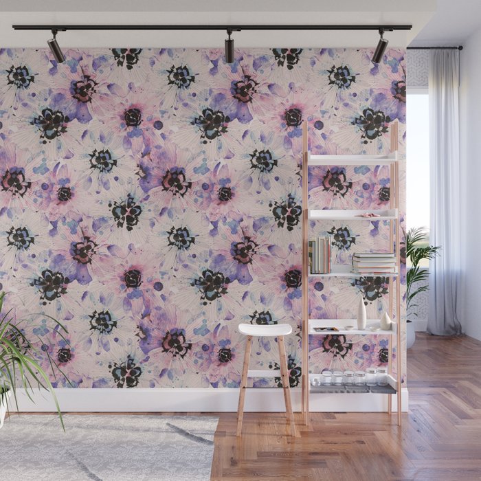 Abstract flowered paint modern Wall Mural Gallery Image 1