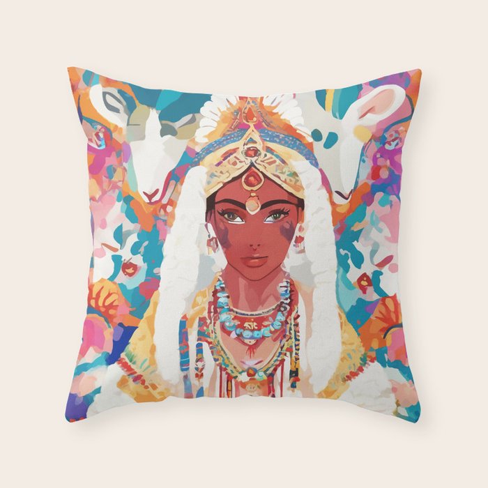 Her Highness, Royal Princess Royalty Queen, Boss Lady Brown Girl Boss, Bohemian Eclectic Heir Empower Portrait Throw Pillow Gallery Image 1