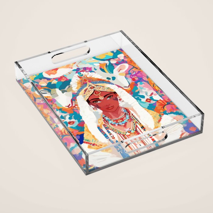Her Highness, Royal Princess Royalty Queen, Boss Lady Brown Girl Boss, Bohemian Eclectic Heir Empower Portrait Acrylic Tray Gallery Image 1