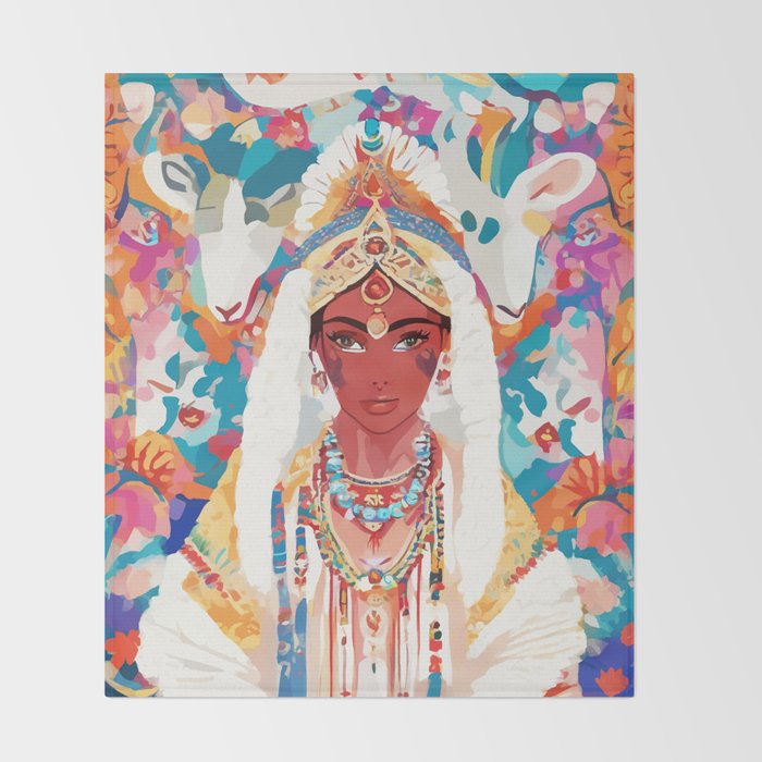 Her Highness, Royal Princess Royalty Queen, Boss Lady Brown Girl Boss, Bohemian Eclectic Heir Empower Portrait Throw Blanket Gallery Image 2