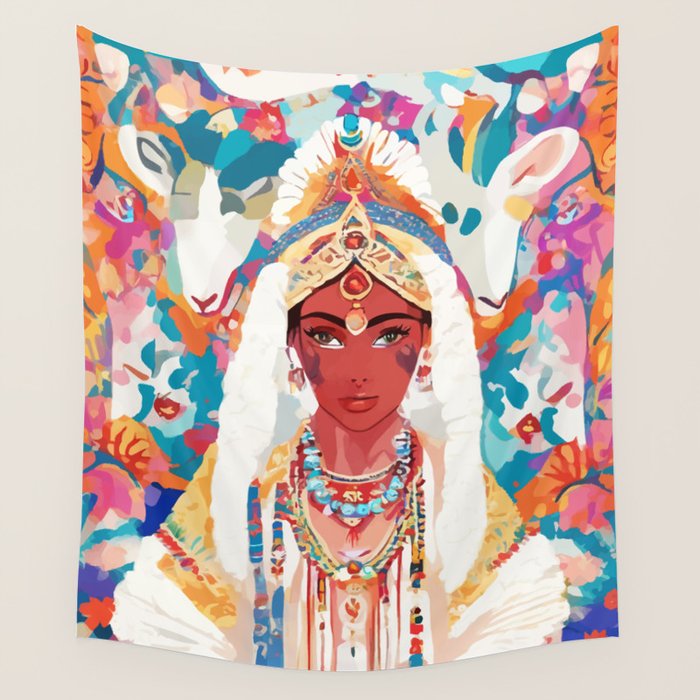 Her Highness, Royal Princess Royalty Queen, Boss Lady Brown Girl Boss, Bohemian Eclectic Heir Empower Portrait Wall Tapestry Gallery Image 4