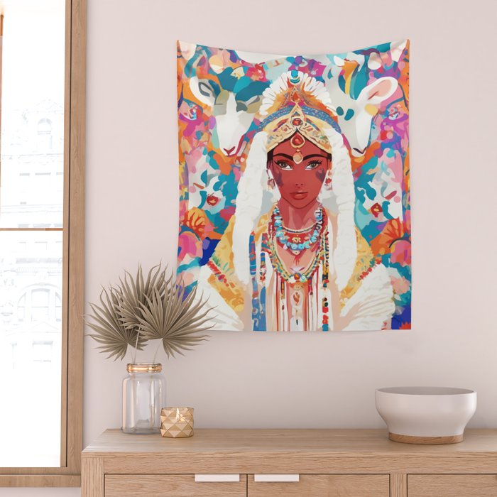 Her Highness, Royal Princess Royalty Queen, Boss Lady Brown Girl Boss, Bohemian Eclectic Heir Empower Portrait Wall Tapestry Gallery Image 2