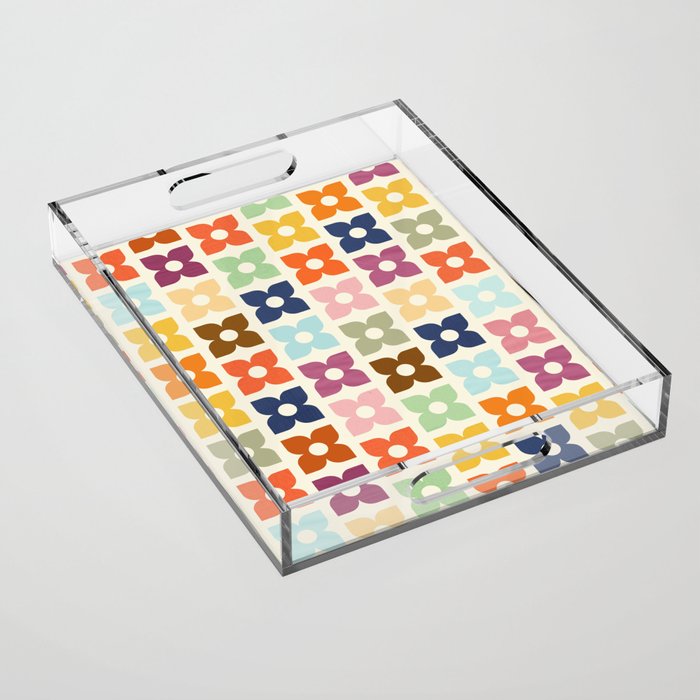 Retro Nostalgic Pastel Flowers Acrylic Tray Gallery Image 1