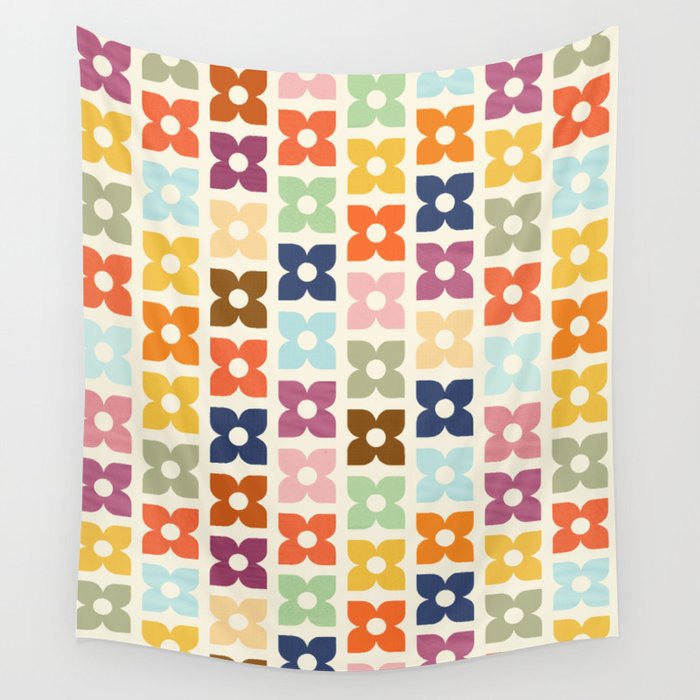 Retro Nostalgic Pastel Flowers Wall Tapestry Gallery Image 4