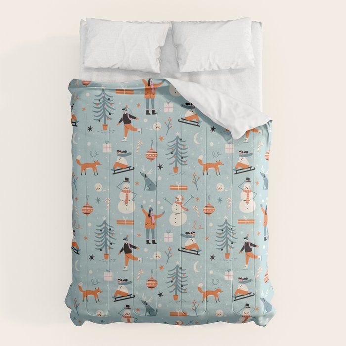 Christmas Scene Blue Comforter Gallery Image 1