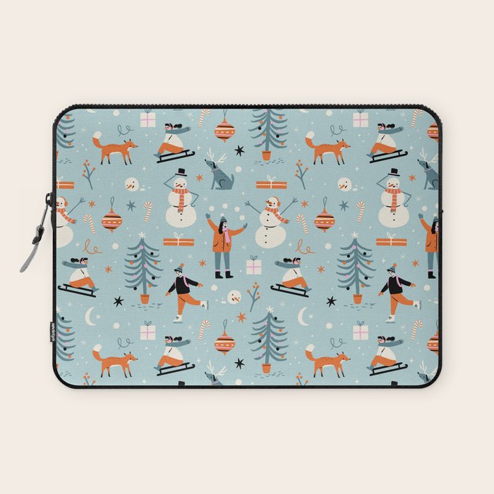 Christmas Scene Blue Laptop Sleeve Gallery Image 1