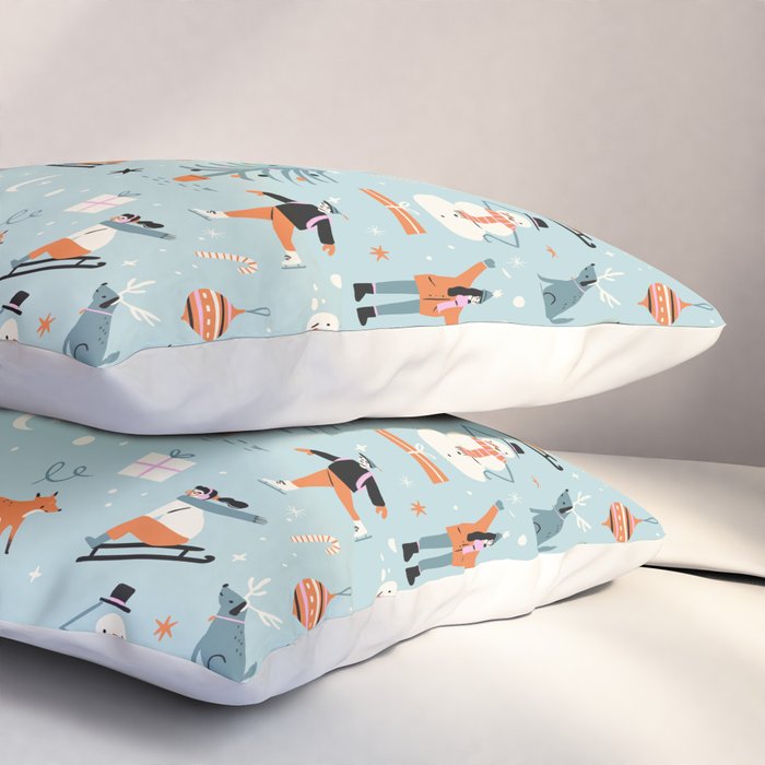 Christmas Scene Blue Pillow Sham Gallery Image 3
