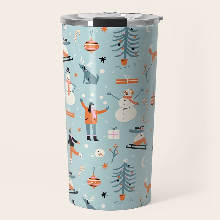 Christmas Scene Blue Travel Mug Gallery Image 1