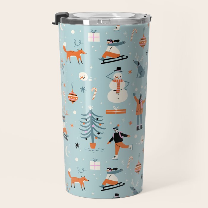 Christmas Scene Blue Travel Mug Gallery Image 3