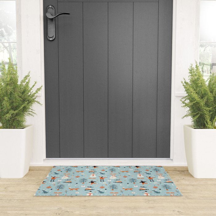 Christmas Scene Blue Welcome Mat Gallery Image 3