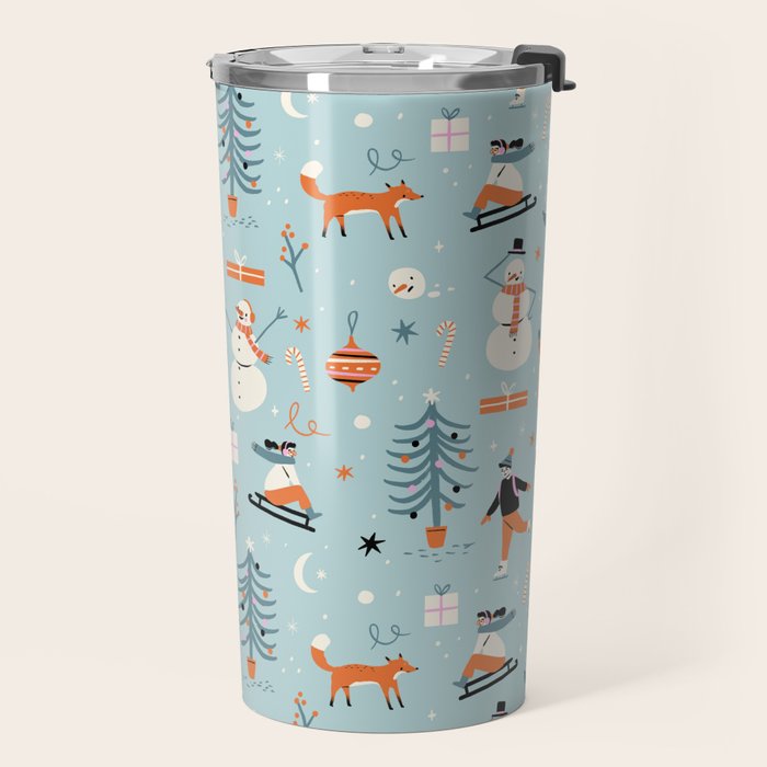 Christmas Scene Blue Travel Mug Gallery Image 2