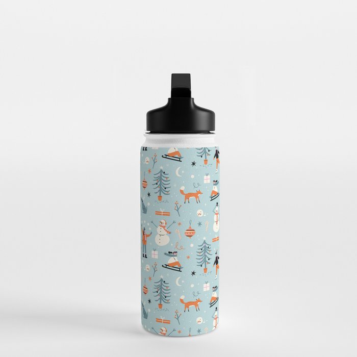 Christmas Scene Blue Water Bottle Gallery Image 3