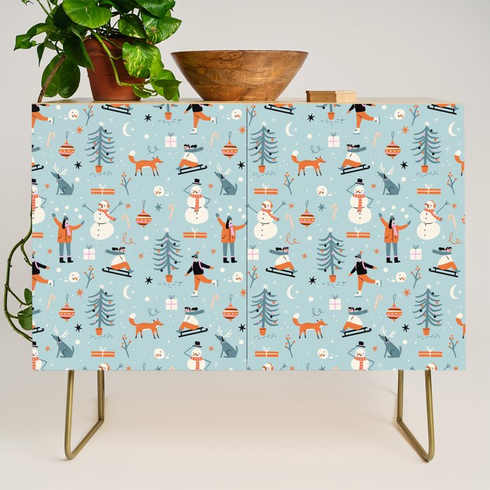 Christmas Scene Blue Credenza Gallery Image 1
