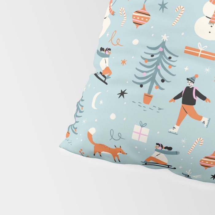 Christmas Scene Blue Pillow Sham Gallery Image 4