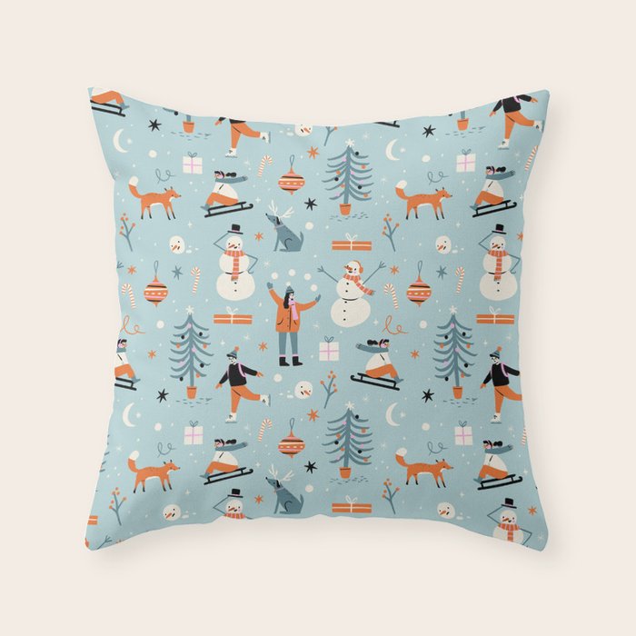 Christmas Scene Blue Throw Pillow Gallery Image 6