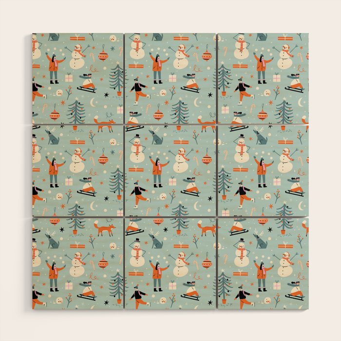 Christmas Scene Blue Wood Wall Art Gallery Image 1