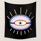 Retro evil eye - black & gold Wall Tapestry Gallery Image 4