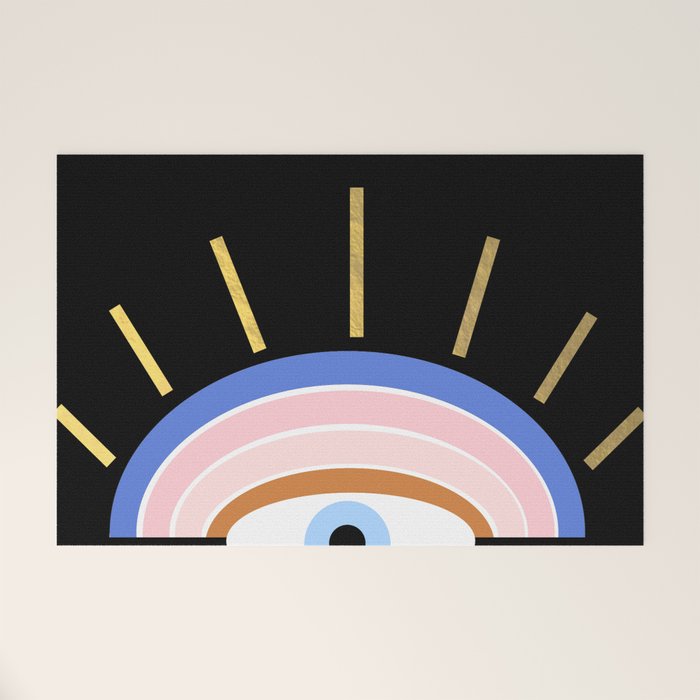 Retro evil eye - black & gold Welcome Mat Gallery Image 1