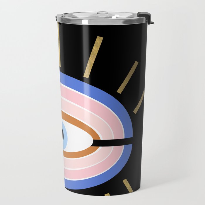 Retro evil eye - black & gold Travel Mug Gallery Image 2