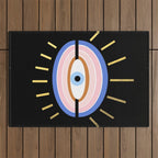 Retro evil eye - black & gold Outdoor Rug Gallery Image 1