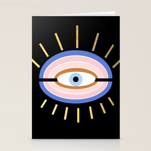Retro evil eye - black & gold Stationery Card Gallery Image 2