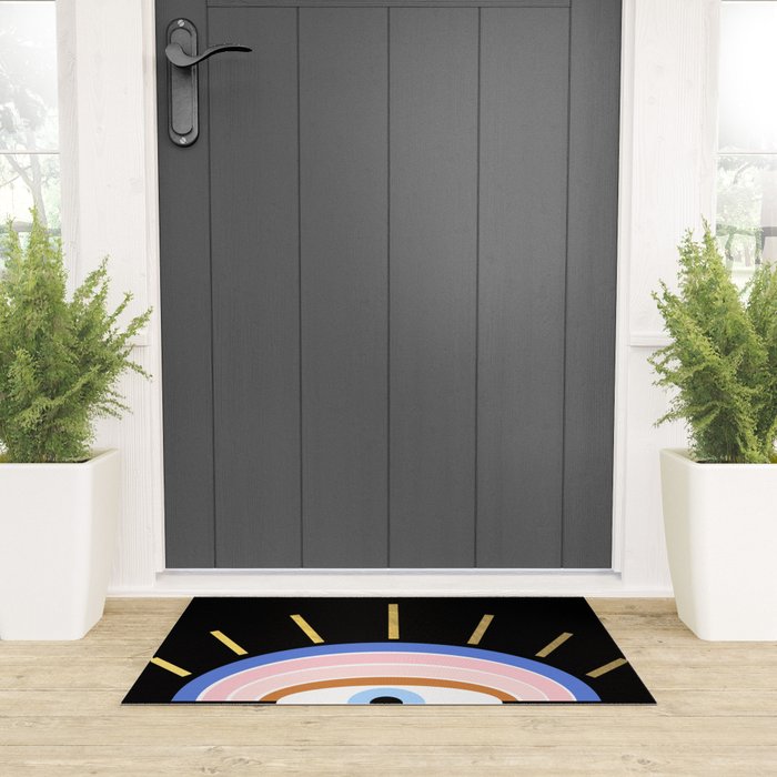 Retro evil eye - black & gold Welcome Mat Gallery Image 3