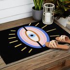 Retro evil eye - black & gold Outdoor Rug Gallery Image 2