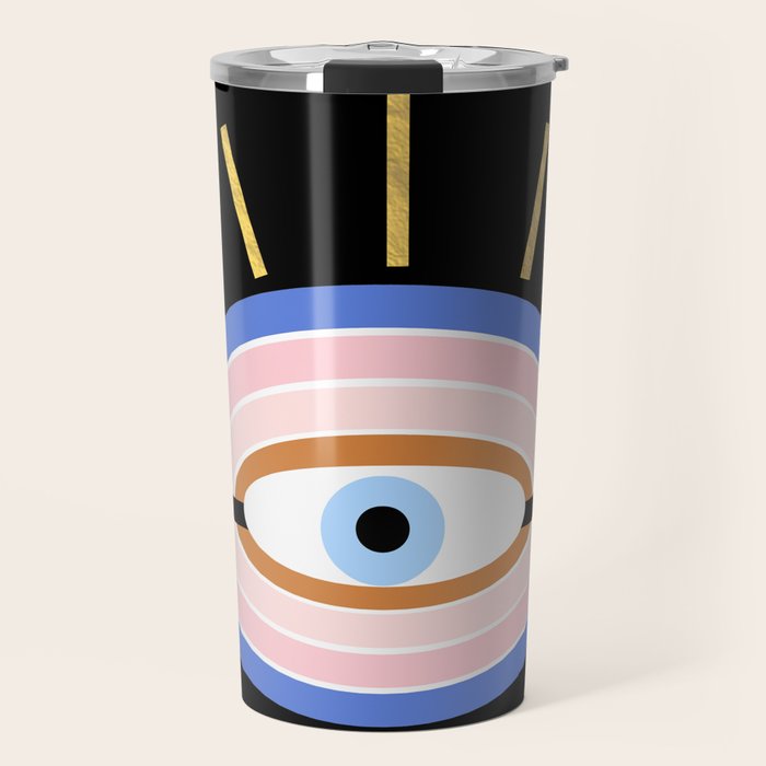 Retro evil eye - black & gold Travel Mug Gallery Image 1