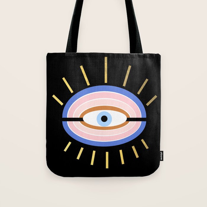 Retro evil eye - black & gold Tote Bag Gallery Image 1