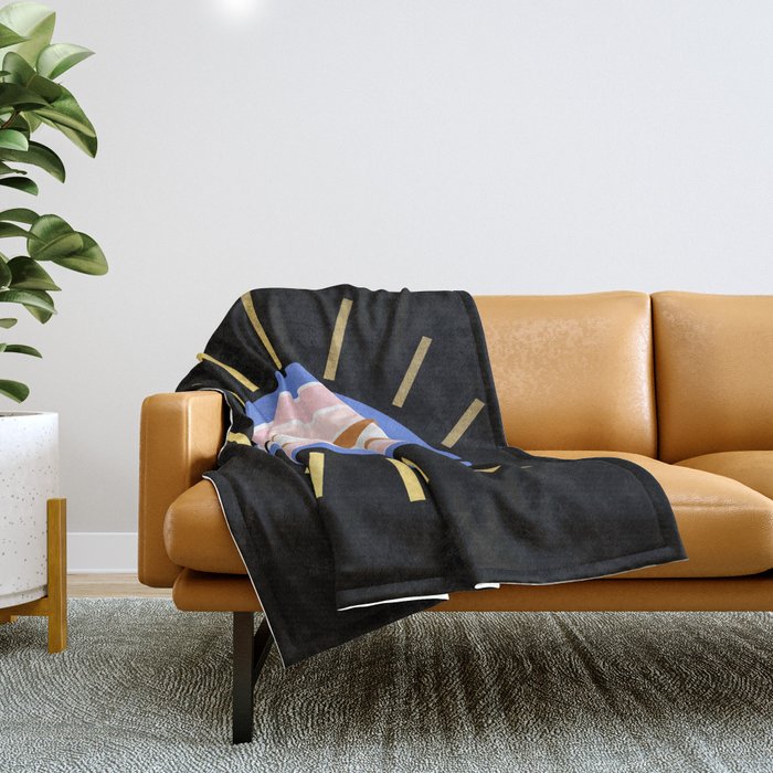 Retro evil eye - black & gold Throw Blanket Gallery Image 1