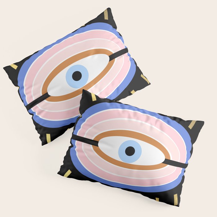 Retro evil eye - black & gold Pillow Sham Gallery Image 1