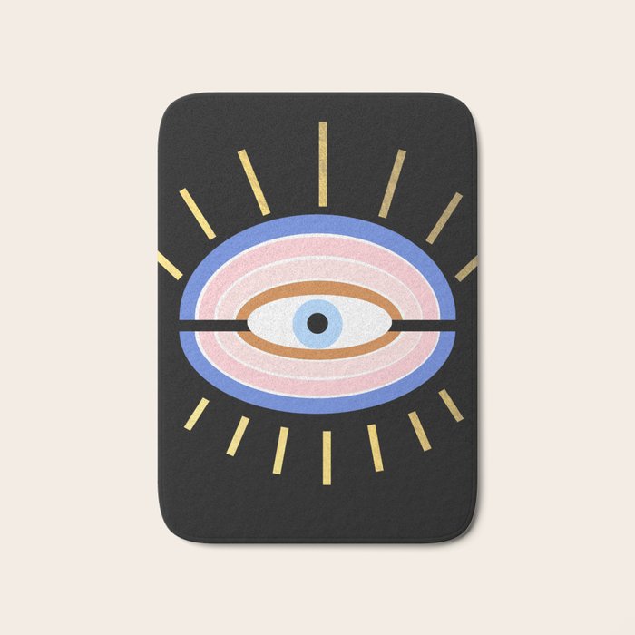 Retro evil eye - black & gold Bath Mat Gallery Image 1