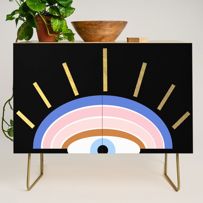 Retro evil eye - black & gold Credenza Gallery Image 1