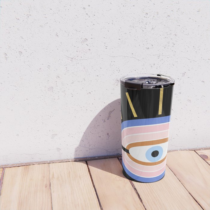 Retro evil eye - black & gold Travel Mug Gallery Image 4