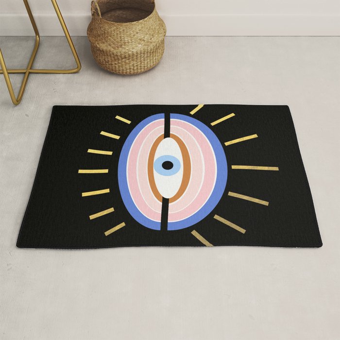 Retro evil eye - black & gold Rug Gallery Image 1