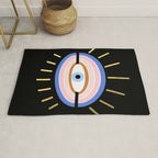 Retro evil eye - black & gold Rug Gallery Image 1