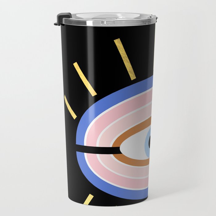 Retro evil eye - black & gold Travel Mug Gallery Image 3