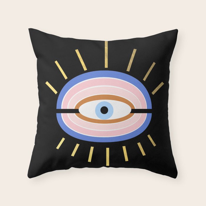 Retro evil eye - black & gold Throw Pillow Gallery Image 6